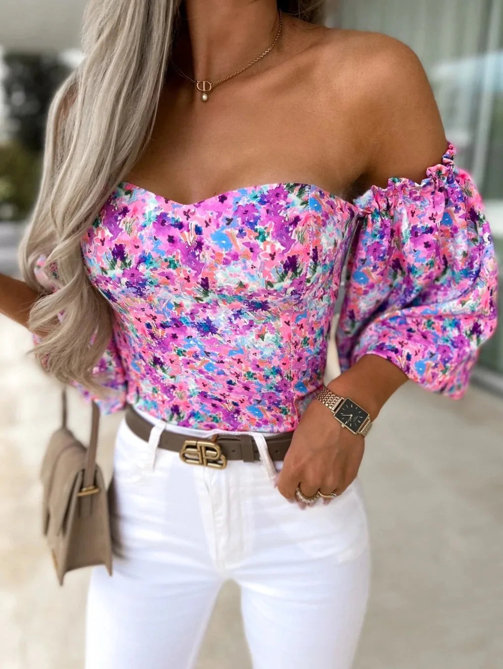 Vrouwelijke Off Shoulder Bloemen Blouse - StudioMarella