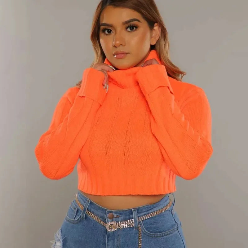 Dames Trui Crop Oranje Neon Coltrui - StudioMarella