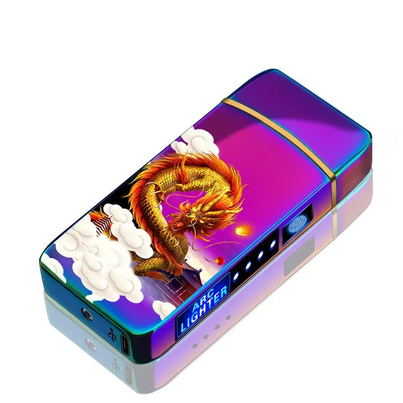Elektronische Plasma Aansteker USB Oplaadbaar Winddicht Metaal Blauw Voor Kaarsen Pijp Muggenspiralen Dubbele Boog Touchsensor LED Display
