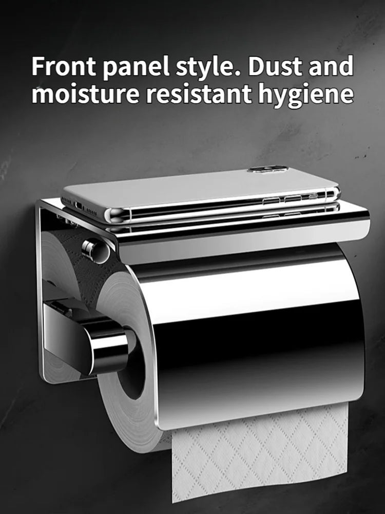 Toiletrolhouder met Opbergplateau Wandmontage RVS Stofbescherming Badkamer Toiletpapierhouder met Afsluitklep