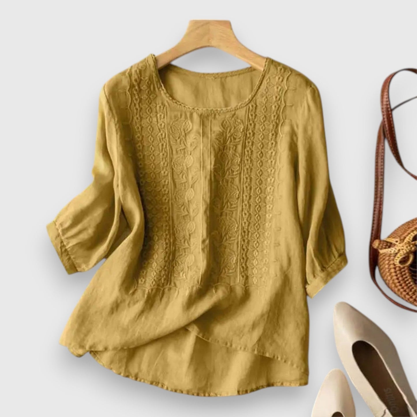 Dames Blouse Geborduurd Regular Fit