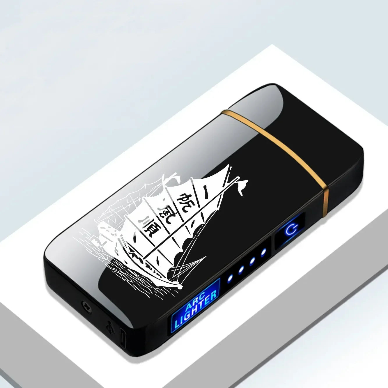 Elektronische Plasma Aansteker USB Oplaadbaar Winddicht Metaal Blauw Voor Kaarsen Pijp Muggenspiralen Dubbele Boog Touchsensor LED Display