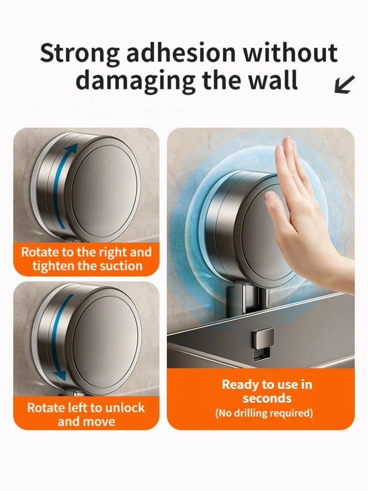Wandrek Badkamer met Zuignappen 30-50 cm – Boorvrij Aluminium Doucheplank met Zijhaken voor Handdoeken