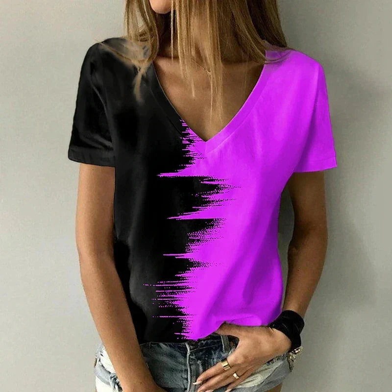Vrouwen T-shirt Korte Mouwen Zomerse V-hals Top - StudioMarella