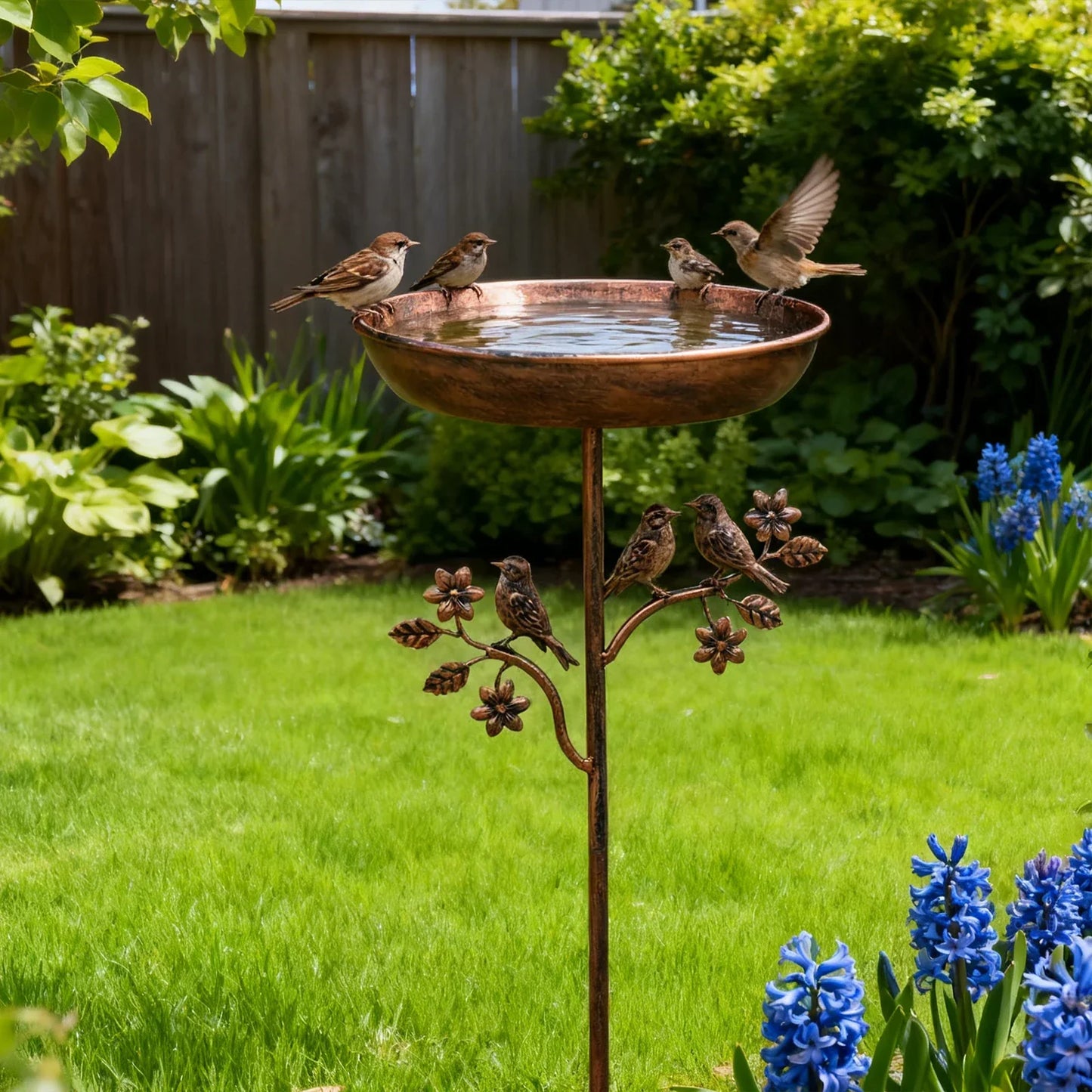 Vogelbad Metaal Koper Look 76cm 87cm Ø24cm Tuin Terras Decoratief Vogeldrinktrog Sieraad Grondpen Vintage Wildvogel Baden Drinken