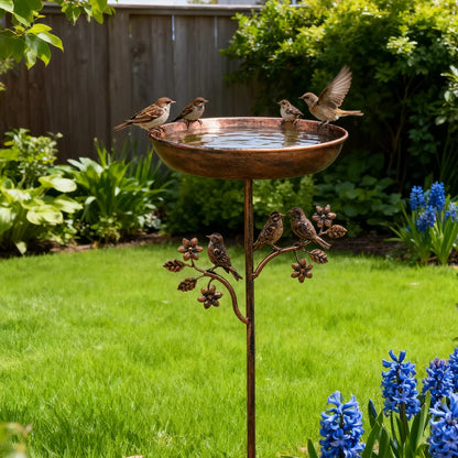 Vogelbad Metaal Koper Look 76cm 87cm Ø24cm Tuin Terras Decoratief Vogeldrinktrog Sieraad Grondpen Vintage Wildvogel Baden Drinken