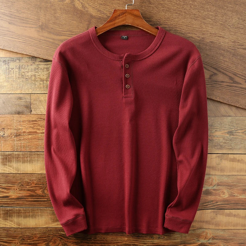 Heren Henley Shirt Lange Mouwen Klassiek Met Knoopsluiting