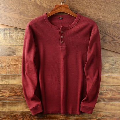 Heren Henley Shirt Lange Mouwen Klassiek Met Knoopsluiting