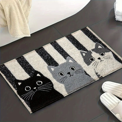 Deurmat Cartoon Katten PVC Zwart Wit Gestreept 60x90cm Antislip Waterdicht Vloermat Slaapkamer Woonkamer Hal Buitendeurmat