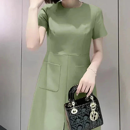 Elegante Pocket Jurk voor Vrouw Zwart Luxe Stof