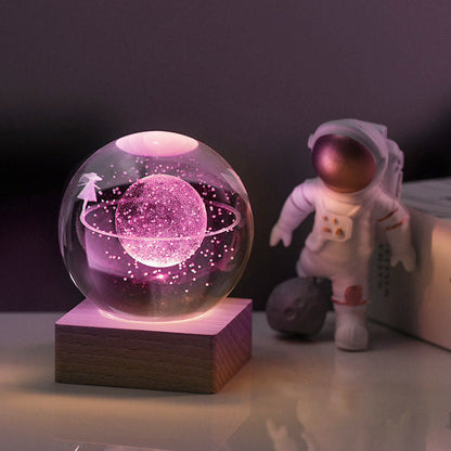 Kristallen Lamp 3D K9 Kristal 6cm LED Houten Basis Nachtlamp Sfeerverlichting Decoratie Cadeau Bureau Woonkamer