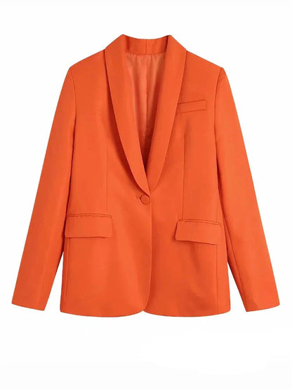 Valeria Blazer Dames Oranje Vintage V-Hals Model
