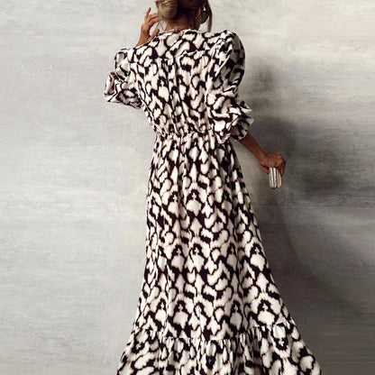 Lange Jurk Leopardprint Vrouwelijk Elegant