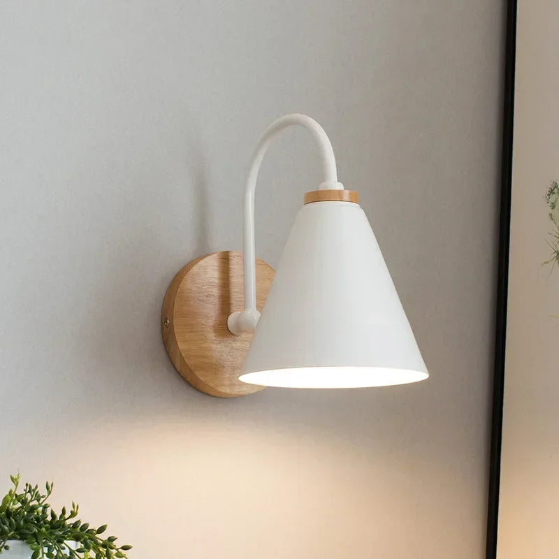 Scandinavische Wandlamp IJzer Hout Zwart Wit E27 LED Slaapkamer Woonkamer Bureau Minimalistisch Noordse Stijl