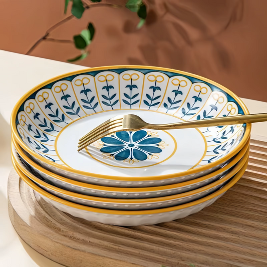 Bordenset 4 Stuks Porselein Handgeschilderd Toscaans Blauw Goud 20cm