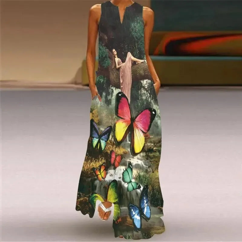 Lange Jurk voor Vrouw Retro Bloemenprint Zomerjurk - StudioMarella