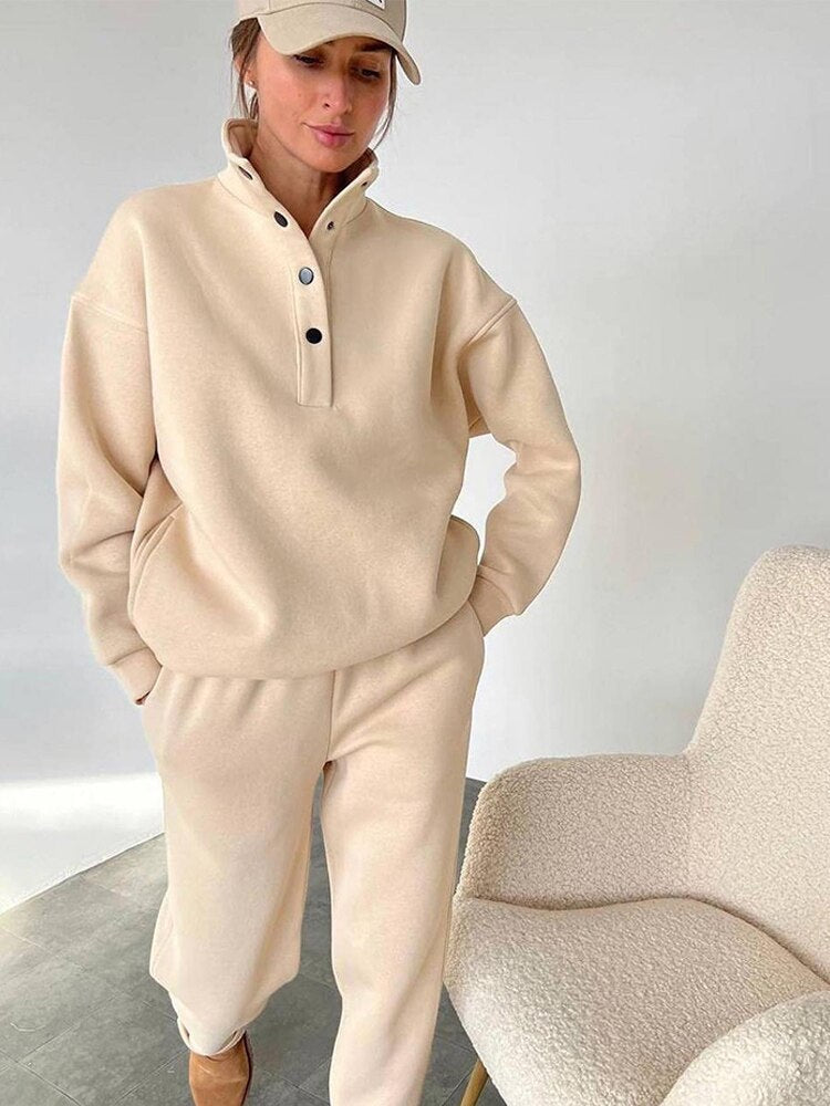Vrouwelijke Fleece Sweatshirt Set Zacht en Warm