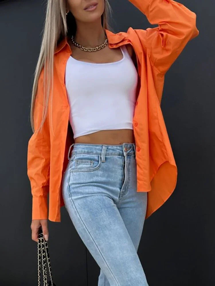 Vrouwelijke Oranje Blouse Casual Stijl
