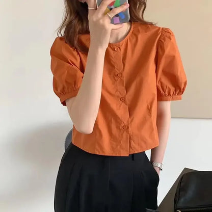 Vrouwelijke Blouse Oranje Elegant Met V-Hals