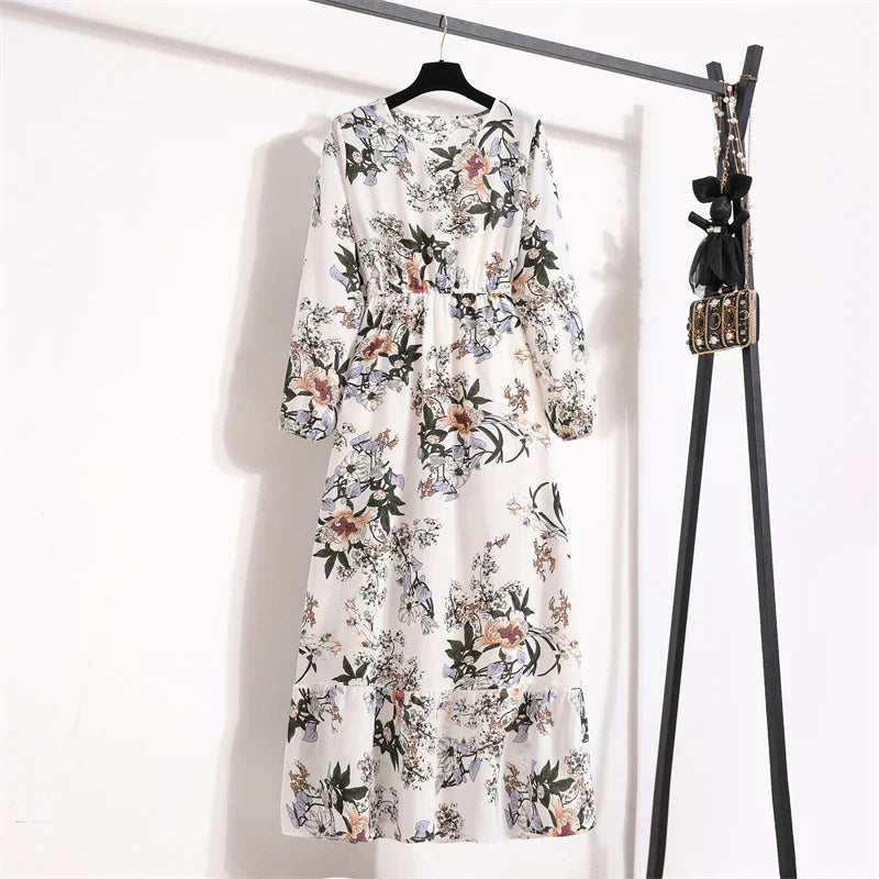 Elegante Zomerjurk Bloemenprint Lange Jurk voor Vrouw