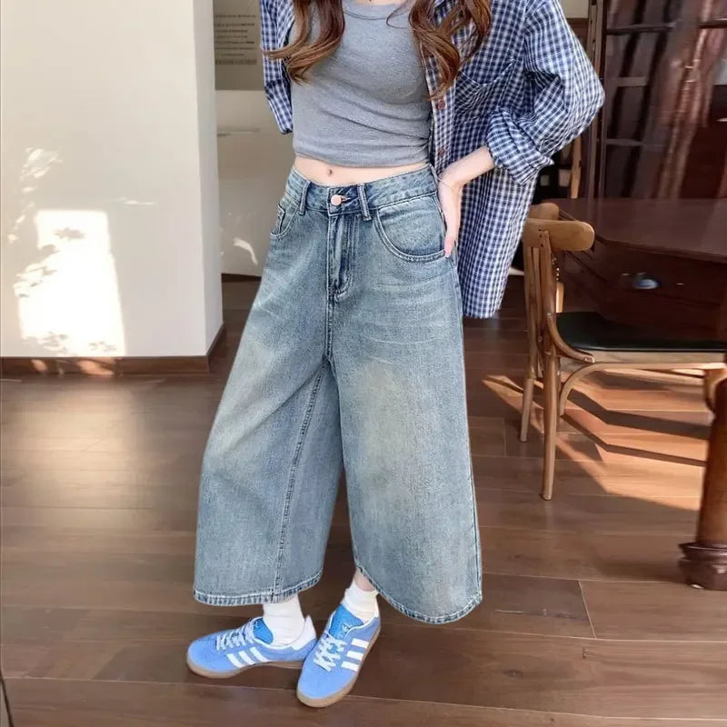 Hoge Taille Wide Leg Jeans Dames Vintage Look