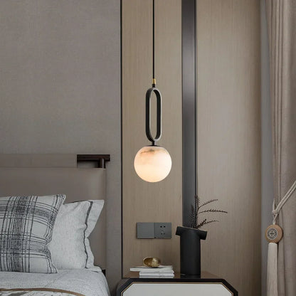 Natuurstenen Marmeren Hanglamp – Luxe Scandinavische Verlichting met Koperen Details