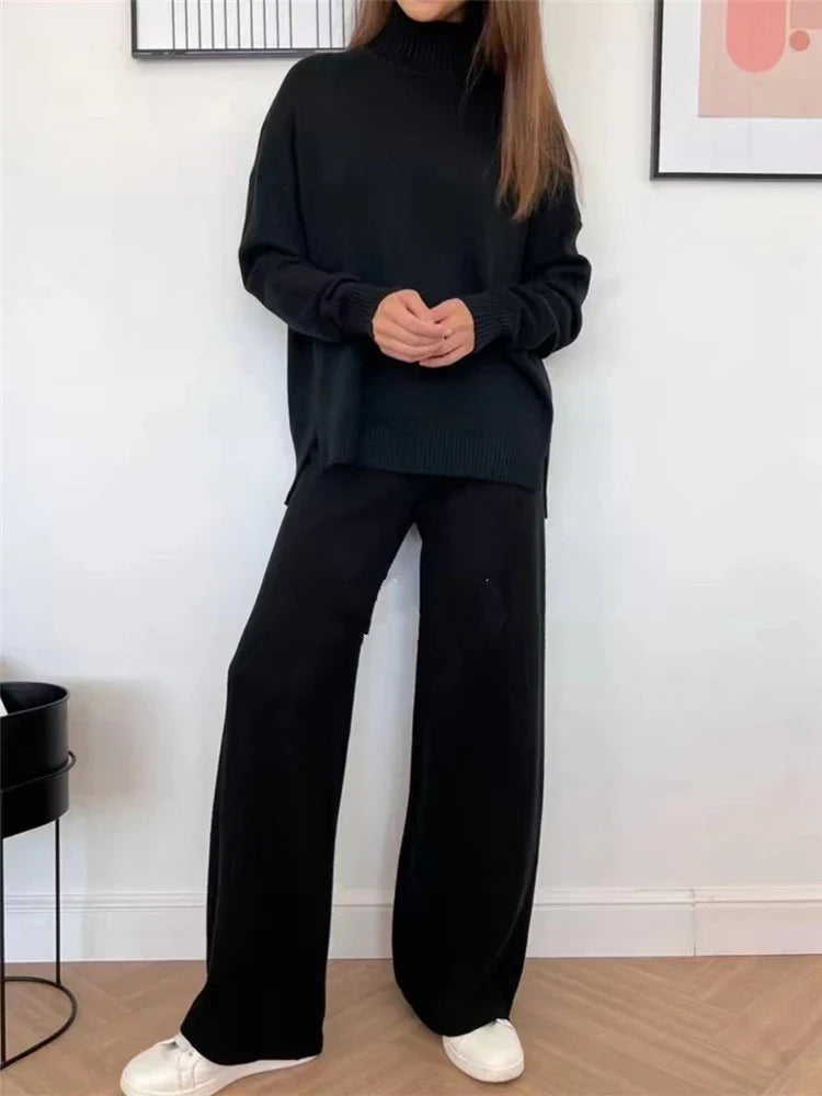 Dames Gebreide Set: Zachte Trui en Joggingbroek Warm en Comfortabel