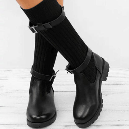 Dames Leren Laarzen met Gebreide Wol Inleg Winterwarm