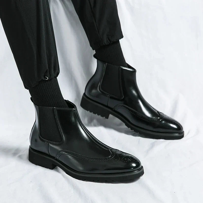 Zwarte Chelsea Boots Heren Glanzend Leer Laarzen