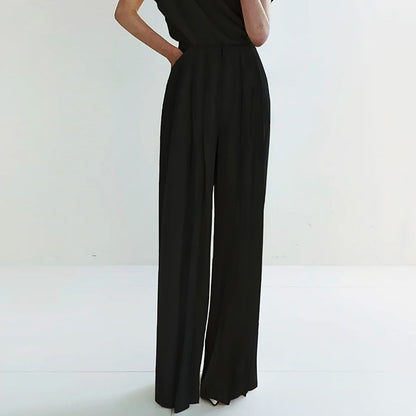Comfortabele Hoge Broek van Geplooide Polyester met Elasthaan