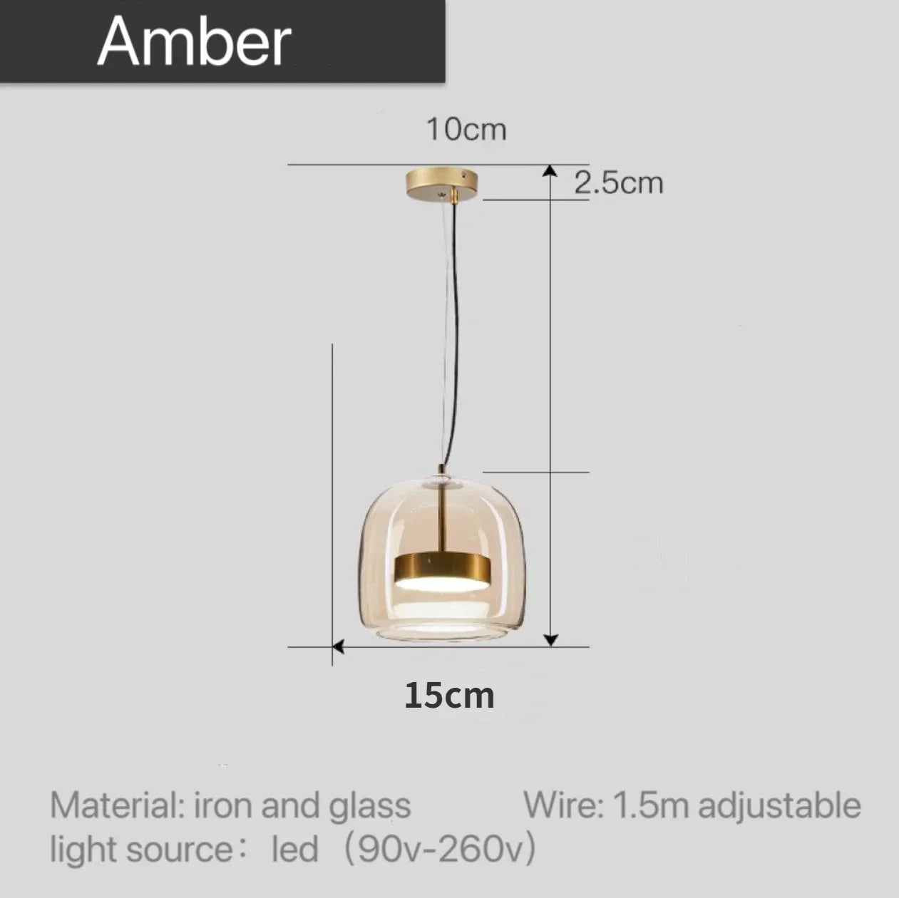 Scandinavische Glazen Hanglamp – Warm Sfeerlicht met Amber, Helder of Grijs Glas – Ø 15, 25 of 35 cm – Moderne Verlichting voor Keuken, Eetkamer en Woonkamer