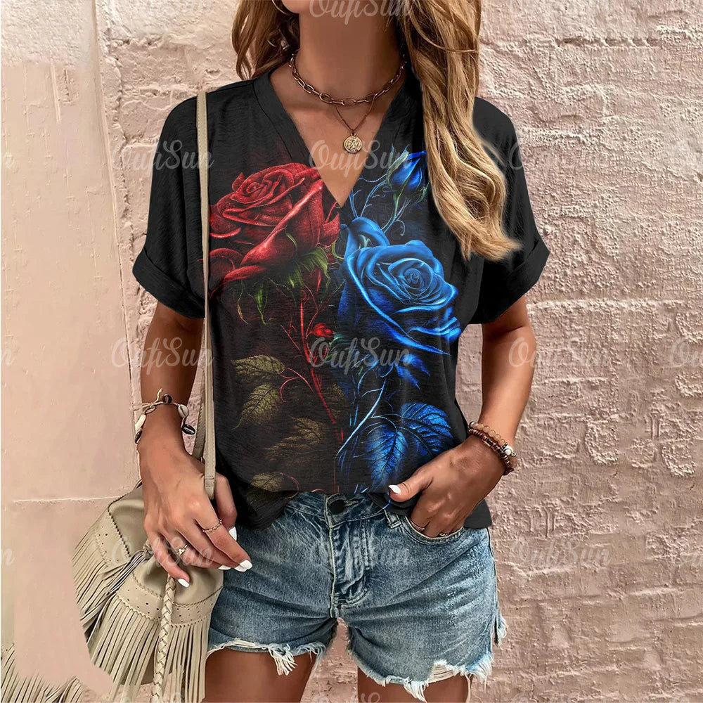 Rozenprint T-shirt Zomer Vrouwelijk Rose Vibe
