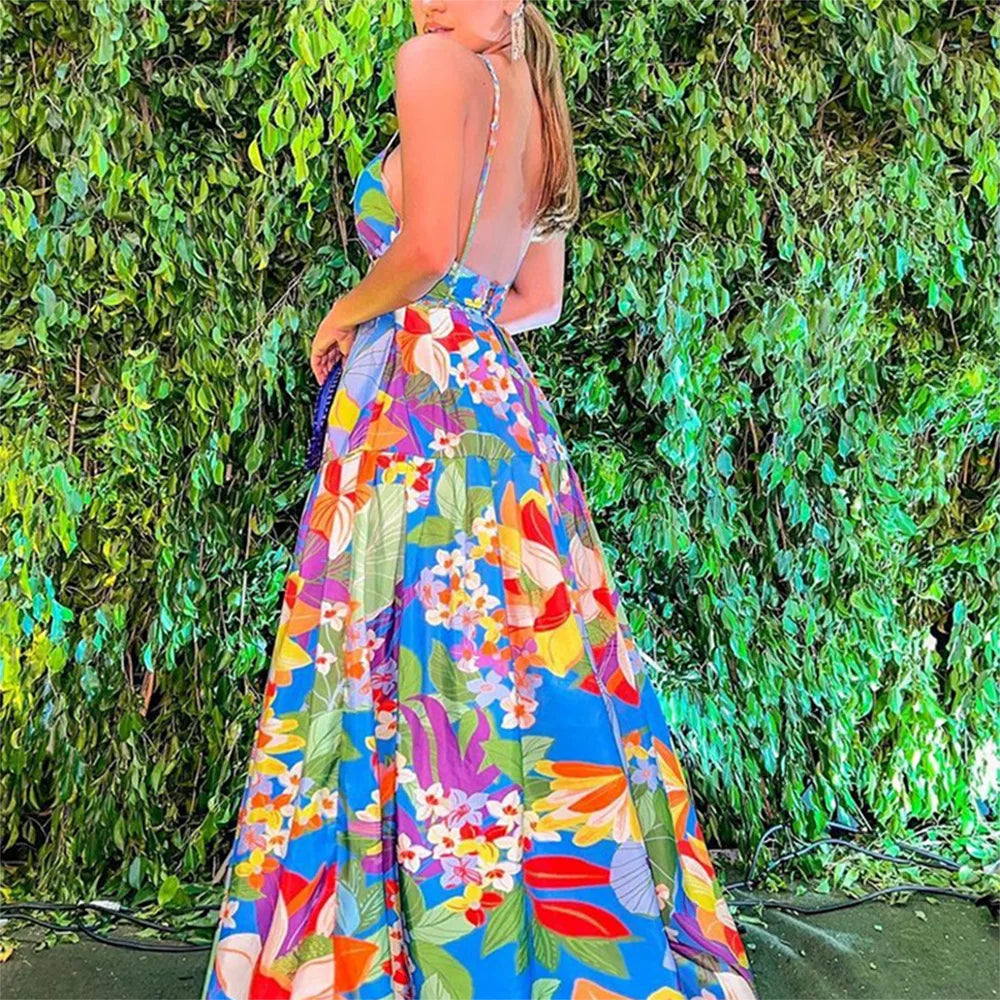 Zomerjurk V-hals Zonder Rug Met Bloemenprint - StudioMarella