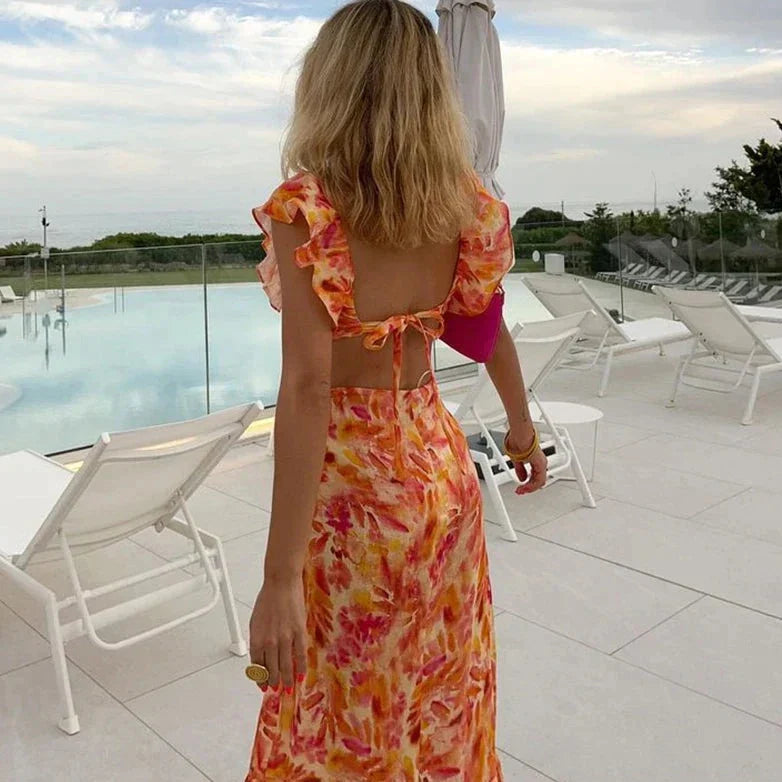 Zomerjurk Vrouwelijk Met Bloemenprint Ruches