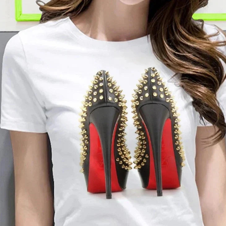 Dames T-shirt met Hoge Hak Design - StudioMarella