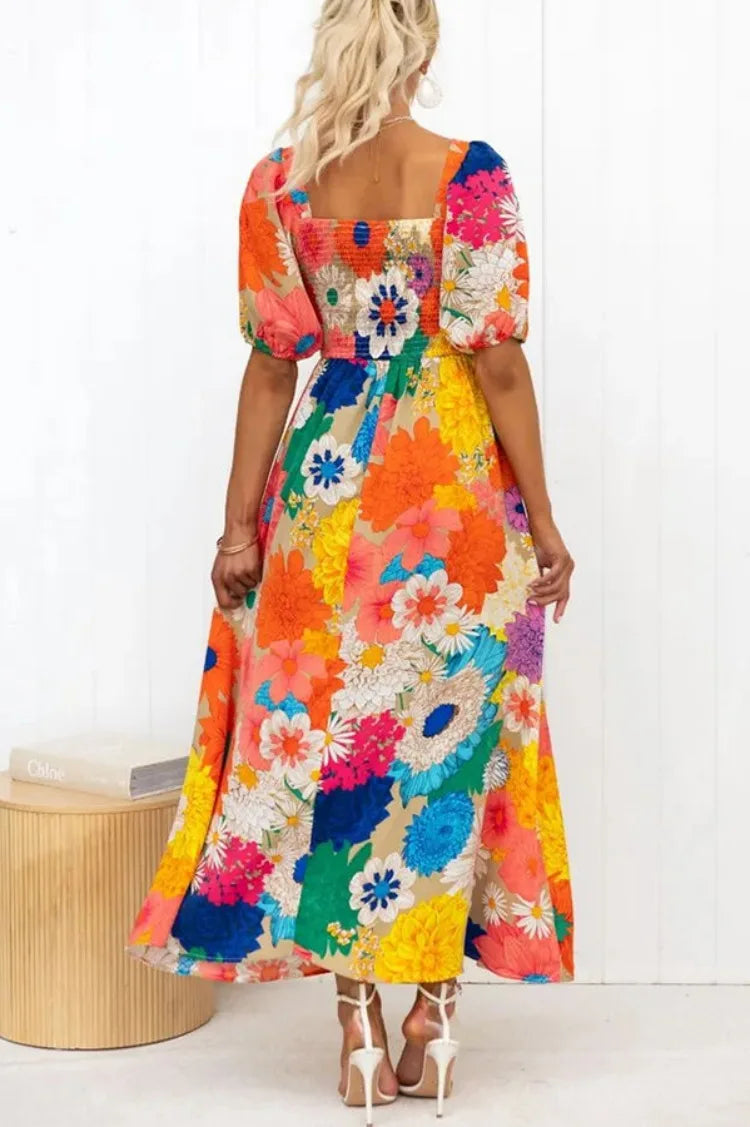 Jurk met Pofmouwen en Bloemenprint voor Vrouw