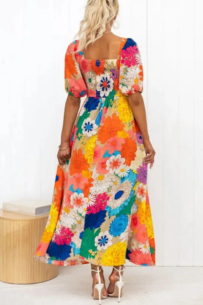 Jurk met Pofmouwen en Bloemenprint voor Vrouw