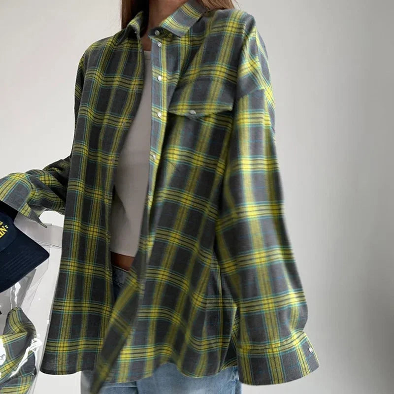 Dames Blouse Oversized Geruit Blauw met Zakken