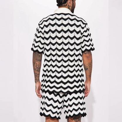 Gebreide Zomer Set Heren Zigzag Patroon Lichtgewicht