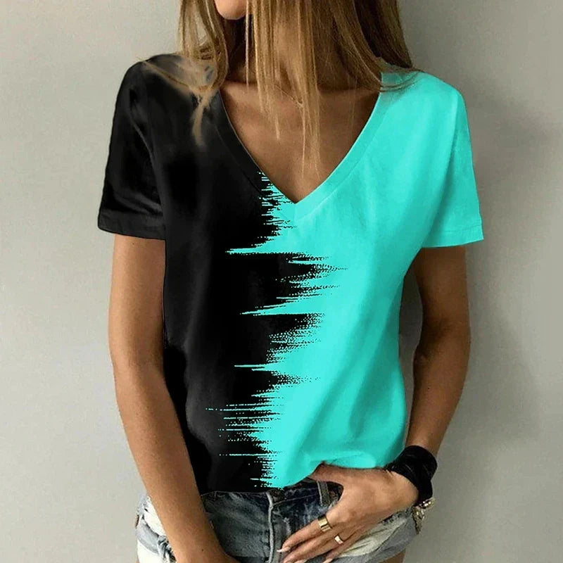 Vrouwen T-shirt Korte Mouwen Zomerse V-hals Top