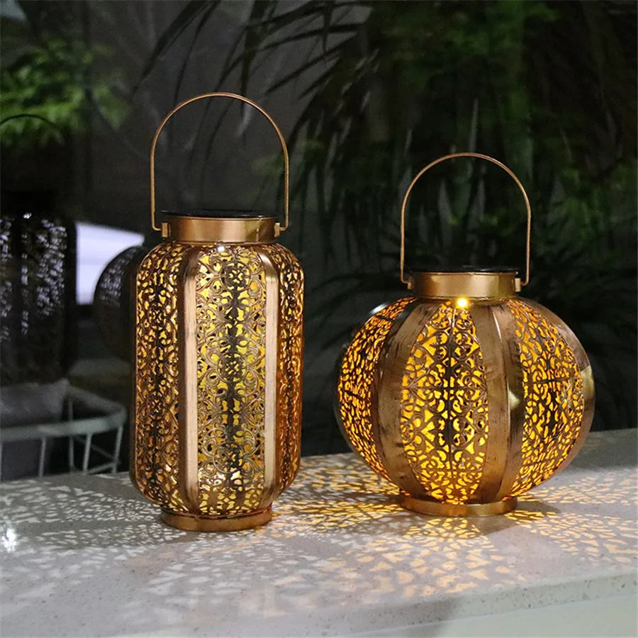 Geometrische Solartuinlantaarn Art Deco Design Brons IJzer LED Automatisch