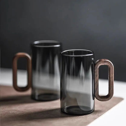 Glazen Mok met Houten Handvat 350ml – Borosilikaatglas voor Thee, Koffie en Sap