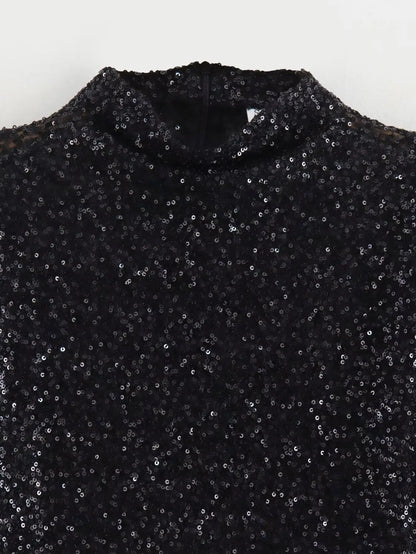 Jurk met Pailletten Mini Kort Schoudervulling Glitter
