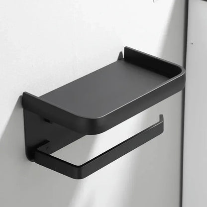 Toiletrolhouder Aluminium Zwart 18.3cm Met Plank Wandmontage Badkamer Telefoonhouder Opbergrek Modern Minimalistisch
