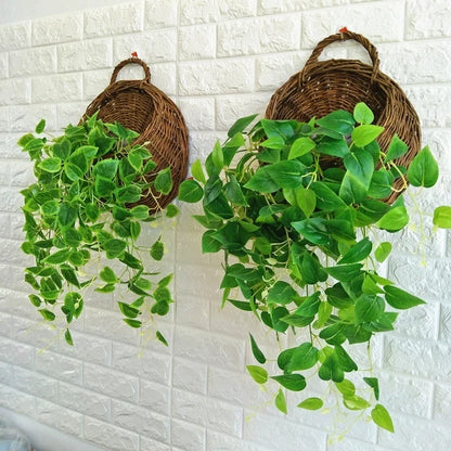 Hangmand Riet Naturel Wanddecoratie Tuin Balkon Woonkamer Handgemaakt Bloempot Mand Rotan Plantenmand Binnen Buiten