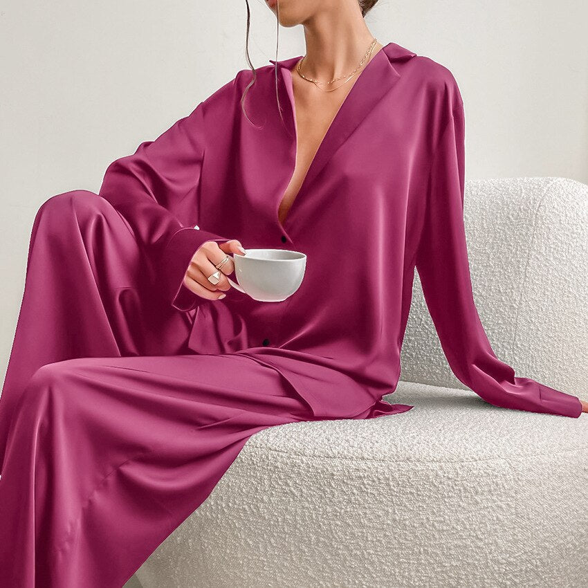 Dames Pyjama Set Satijn Zacht Luxe Slaapkleding