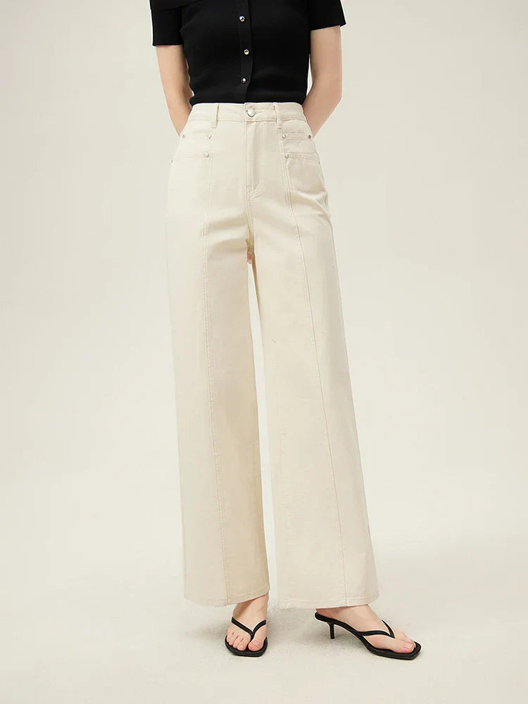 Witte Rechte Jeans van Hoge Kwaliteit Luxe Stof - StudioMarella