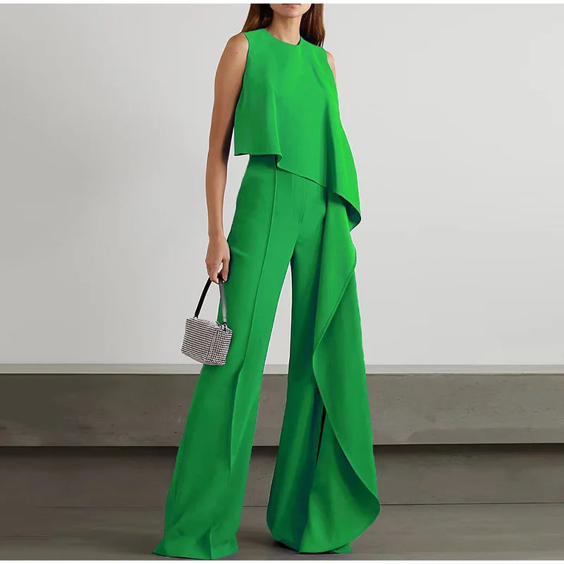 Vrouwelijke Broek Set met Wijd Mouwloze Top Casual Kleding