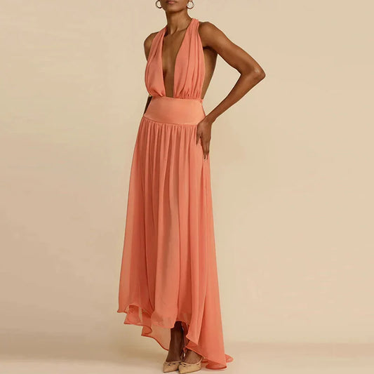 Maxi Zomerjurk V Hals Diepe Neckline Jurk voor Vrouw - StudioMarella
