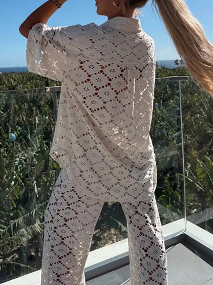Elegante Pizzo Set met Wijdvallende Broek